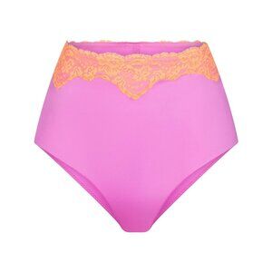 SKIMS LACE SWIM HIGH-WAISTED FULL BRIEF SIZE L NEON ORCHID